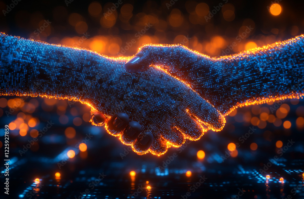 Aufkleber a hand shaking another hand in a digital image. concept of connection and trust between the two peop