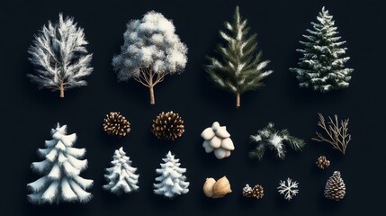 Happy New Year and Merry Christmas. Vector set with trendy halftone elements for collages. 