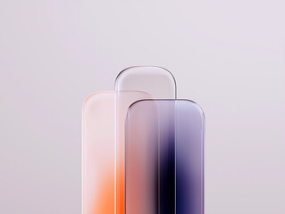 Minimalist abstract glass sculptures in pastel colors, modern 3D composition
