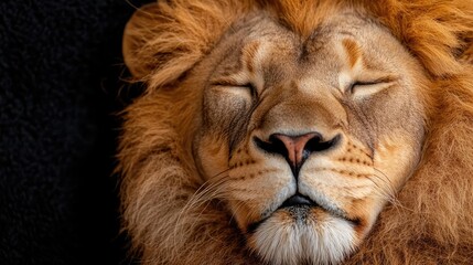 Majestic lion sleeping peacefully, dark background, wildlife sanctuary