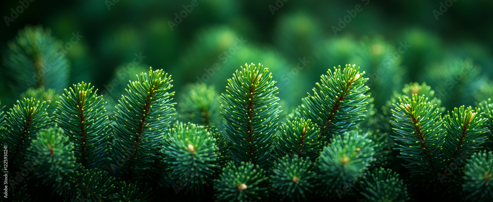 Poster a close up of green pine needles with a mood of serenity and calmness. concept of peace and tranquil