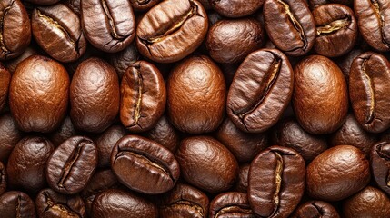 Fototapeta premium Roasted Coffee Beans: A Close-Up Macro Photography of Rich Brown Coffee Beans