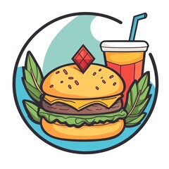 Cartoon burger with soda, healthy fast food