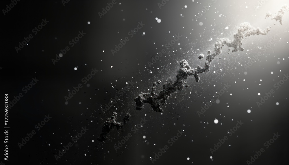 Poster abstract design with black matte texture background. floating dust particles illuminated by soft lig