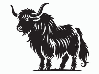 Yak Silhouette Vector Illustration, Wild Black Yak Clip art
