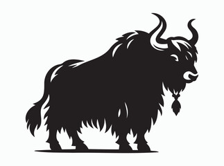 Yak Silhouette Vector Illustration, Wild Black Yak Clip art