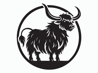 Yak Silhouette Vector Illustration, Wild Black Yak Clip art