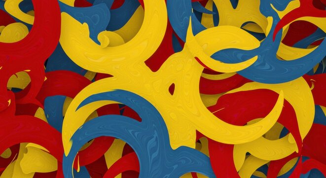 Abstract Colourful Swirls: A vibrant display of swirling abstract shapes in red, yellow and blue creates a dynamic and engaging visual effect, offering a sense of energy and creative expression. 