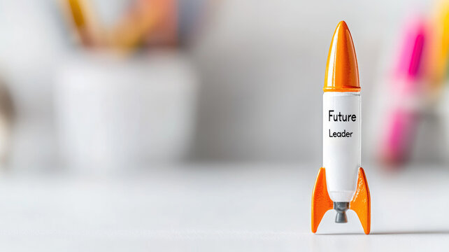 White and orange rocket with "Future Leader" text
