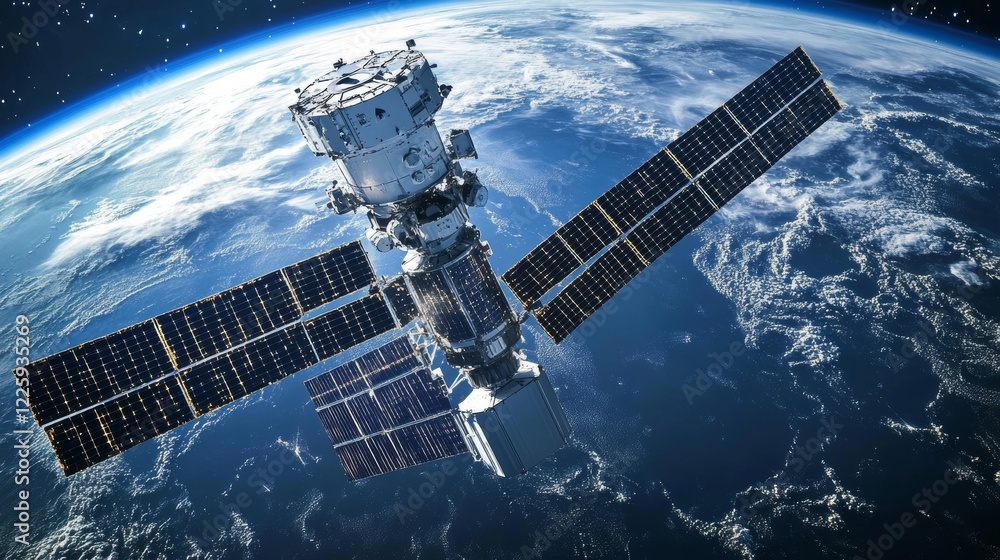 Poster mobile global internet communications. world wide web on phone via wireless satellite network techno
