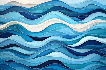 Abstract depiction of ocean waves in varying shades of blue, creating a tranquil and artistic atmosphere