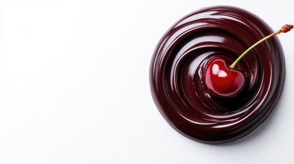 Cherry on top of smooth melted chocolate swirl