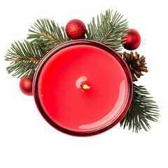 Christmas Candle with Pine and Ornaments - Top View