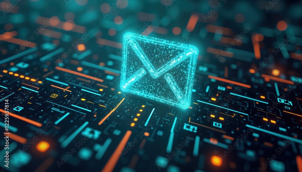 Leinwandbilder abstract illustration of email icon embedded in digital data stream. modern tech concept communicati