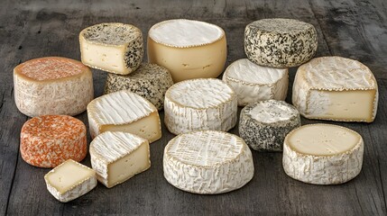 Assortment of Gourmet Cheese Wheels on Wood