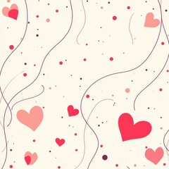 Happy Valentine's Day Hearts Background, Pastel Pink and Red Doodle Design