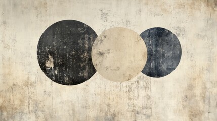 Abstract Art Overlapping Circles Beige Black Grey
