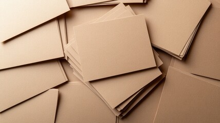 Blank beige cards arranged in scattered manner