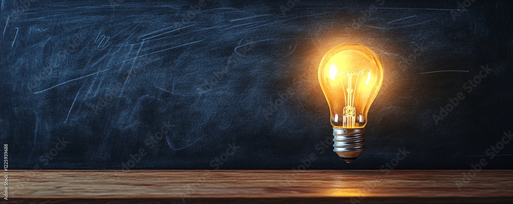 Leinwandbilder bright lightbulb floating in front of a blackboard symbolizing an idea
