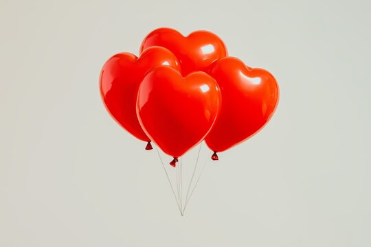 Floating heart-shaped red balloons against a minimal background, symbolizing love, joy, and romantic celebration for Valentine's Day