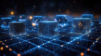 Glowing Cubes Network Data Visualization