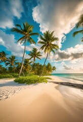 breathtaking beachscape showcasing lush tropical landscapes dynamic cloud formations above turquoise ocean, clouds, sky, water, shoreline, horizon