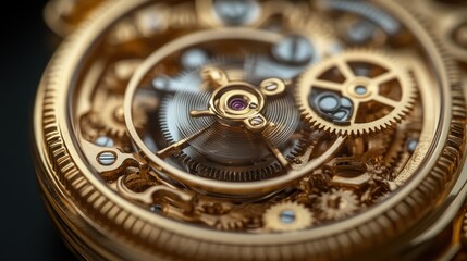 Intricate Golden Gears: A Close-Up View of a Mechanical Watch's Inner Workings