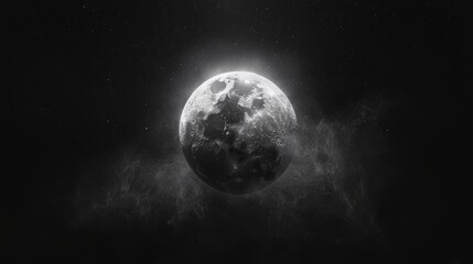 Fototapeta premium Glowing full moon in dark space, cosmic clouds background; ideal for astronomy, science, or fantasy art