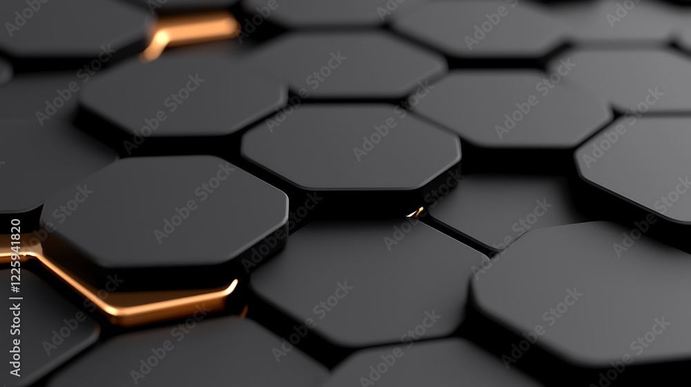 Fototapete abstract 3d rendering of black and copper hexagons.