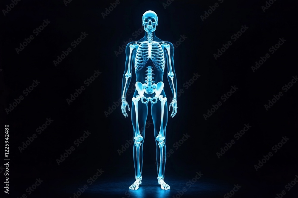 Aufkleber human skeleton model illuminated against a dark background for educational purposes in a science set