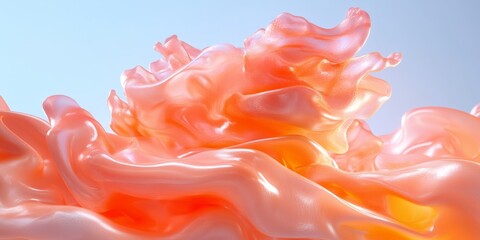 Glowing, glossy orange liquid splashes with smooth reflective textures creating a dynamic...