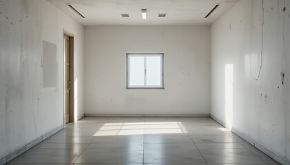 Obraz premium Empty White Room With Single Window Sunlight Interior