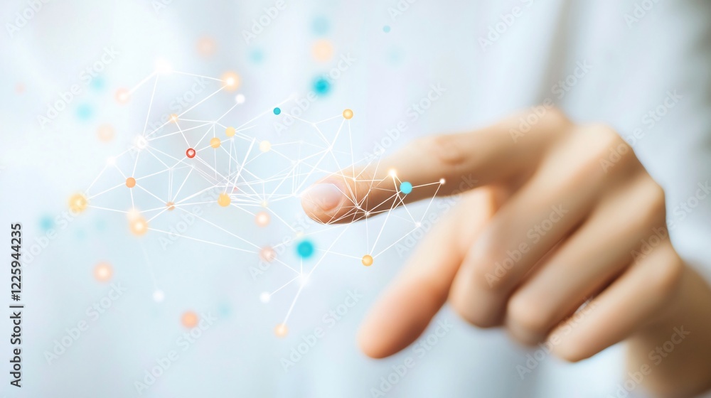 Poster Businessman touching virtual network representing global connectivity and data exchange