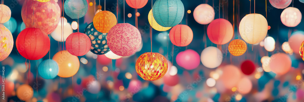 Poster enchanting array of colorful hanging lanterns: festive illumination and decor