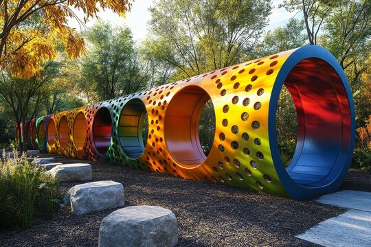 Exciting Kids' Adventure: Fun-Filled Modern Outdoor Obstacle Course with Climbing Structures, Balance Beams, Tunnels, and More!