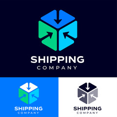 Naklejka premium Box silhouette consist of three elements with arrows. Shipping company icon. Postal service icon. Mail and parcels delivery symbol. 