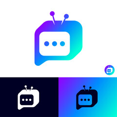 TV chat icon. Chat sign. Bubble and funny TV with ellipsis. Icon for mobile app.