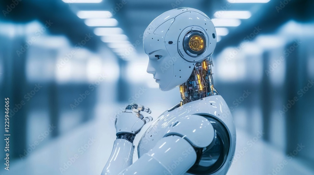 Poster automated ai industry robot and robotic arms assembly in factory production. concept of artificial i