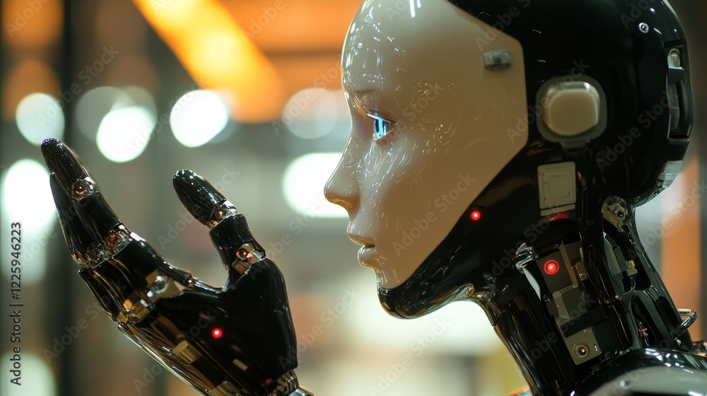Poster automated ai industry robot and robotic arms assembly in factory production. concept of artificial i