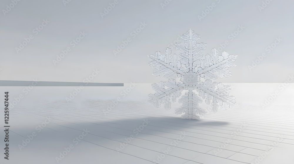 Poster stunning 3d render of a single snowflake on minimalist white background