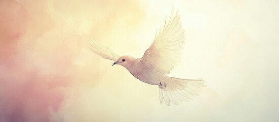 Obraz premium Peaceful Dove in Flight, Soft Watercolor Painting, Spiritual Theme