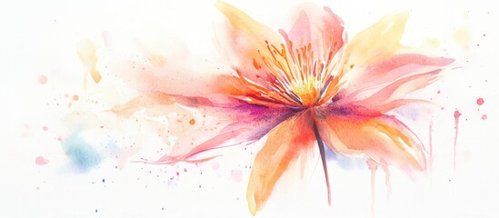 Obraz premium Watercolor Orange Flower Blossom, Romantic Spring Floral Art, Soft Hues, Copy Space