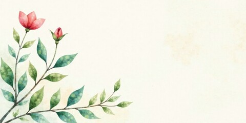 Elegant watercolor floral branch with blooming flowers and buds on a soft off-white background, ideal for invitations, cards, and stationery.