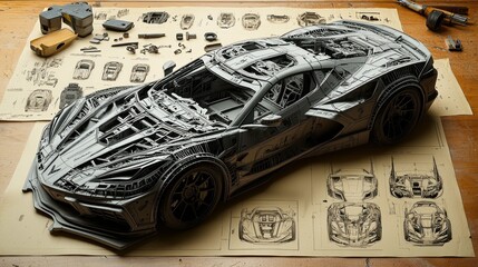 C8 Corvette: Skeletal Design Model on Blueprint