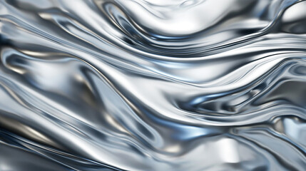 Abstract silver waves texture, metallic liquid flow, luxury smooth background.