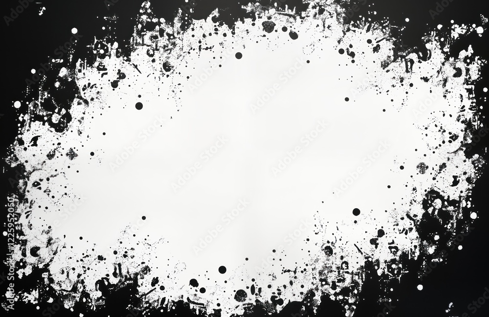 Poster abstract black, white grunge texture with halftone patterns. distressed areas create raw vintage loo