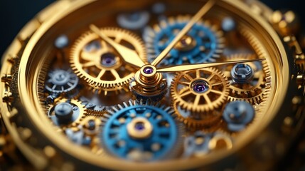 Intricate Golden Watch Mechanism: A Close-Up View of Exquisite Craftsmanship and Precision Engineering