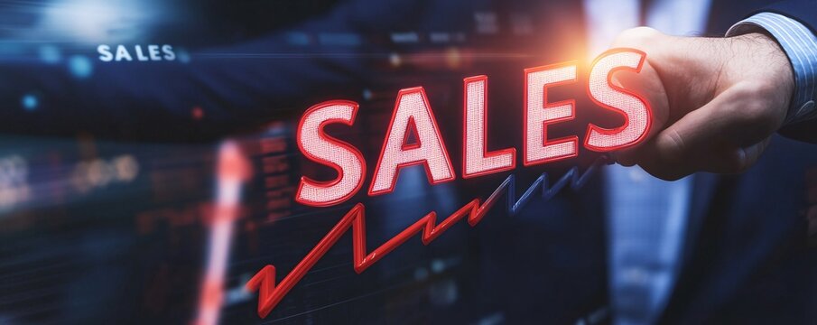 Businessman touching increasing sales text over stock market graph background