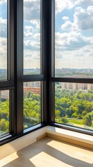 Fototapeta premium Stunning City View from Modern Corner Window