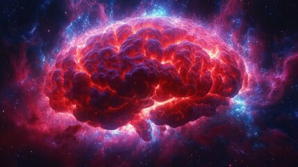 Cosmic Brain: A fiery nebula shaped like a human brain in the vast expanse of space.